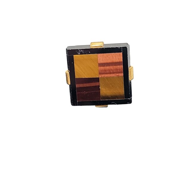 WEH 12Kgf Tigers Eye Onyx Cufflinks Vintage Checkboard Designs Mens Accessories - Picture 4 of 9